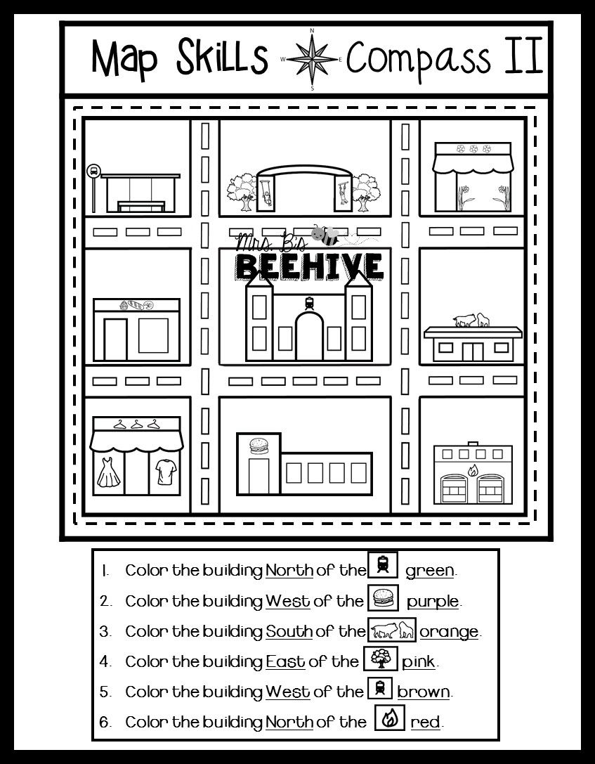 2 Compass Rose Worksheets Grade 2 In 2020 With Images Map Skills