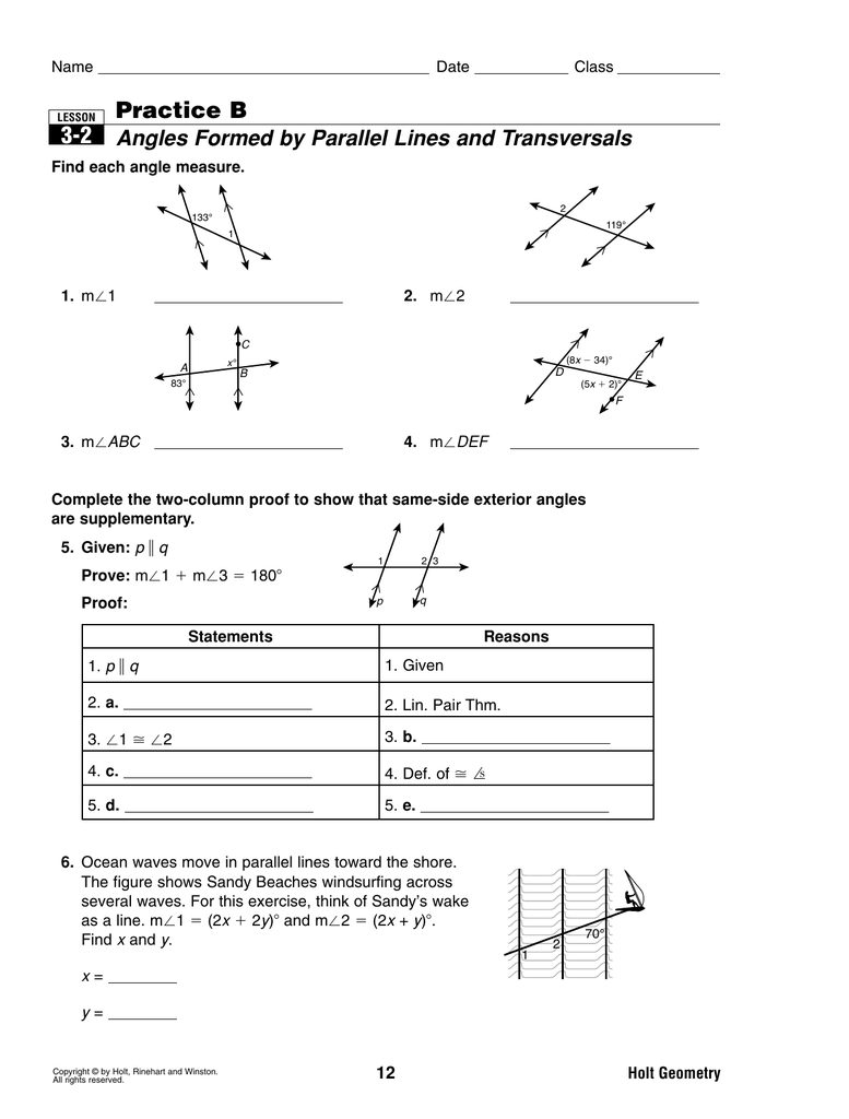 Puzzle Cross Number Proving Lines Parallel Worksheet