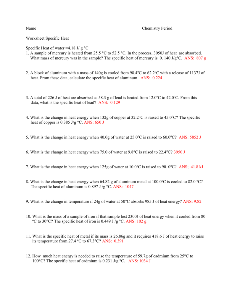 33 Specific Heat Worksheet Answers Support Worksheet