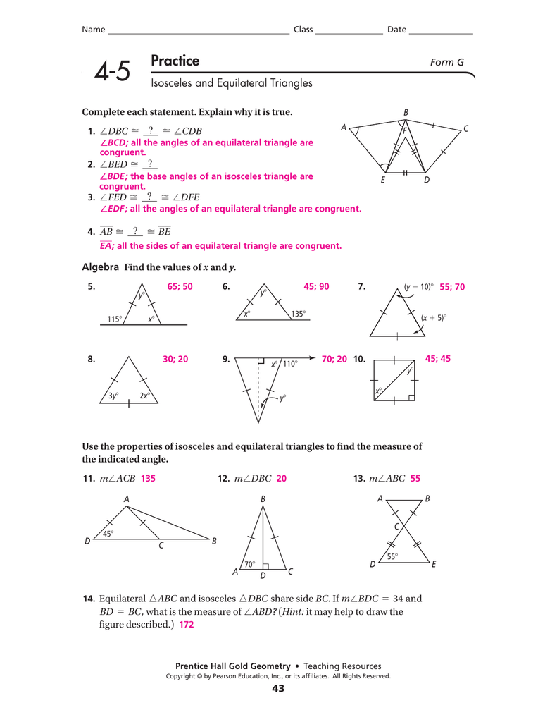 4 6 Isosceles And Equilateral Triangles Worksheet Answer Key