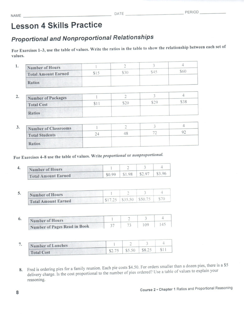 4 Images Lesson 4 Skills Practice Ratio Tables Answer Key And 