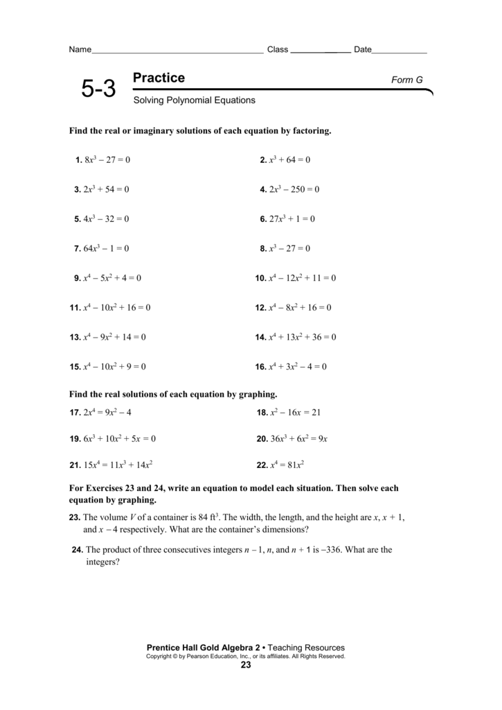 5 3 Solving Polynomial Equations Worksheet Answers Tessshebaylo