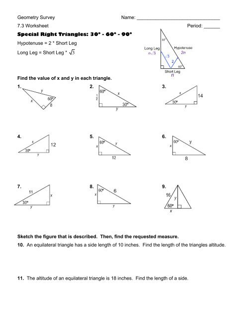 8 3 Skills Practice Special Right Triangles Worksheet Answers 1562