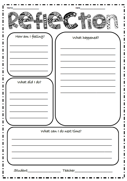 A Simple Reflection Sheet For Junior Students After An Incident issue 