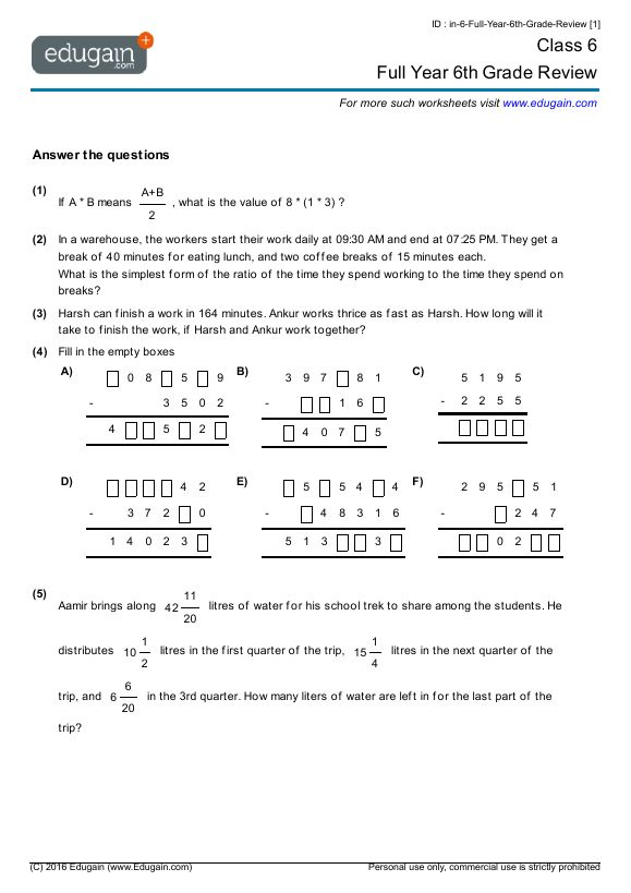 Algebra Worksheets Grade 6 6th Grade Math Worksheets For Sixth