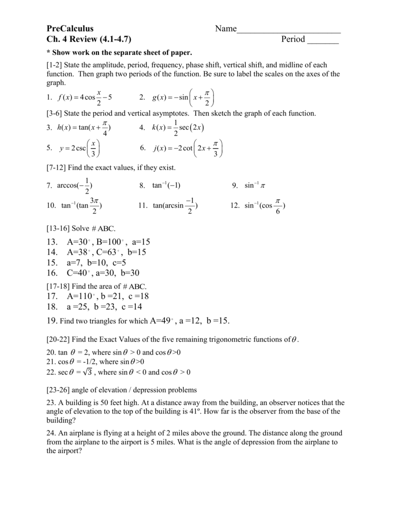 Answer Key Precalculus Worksheets With Answers 2 Calculus