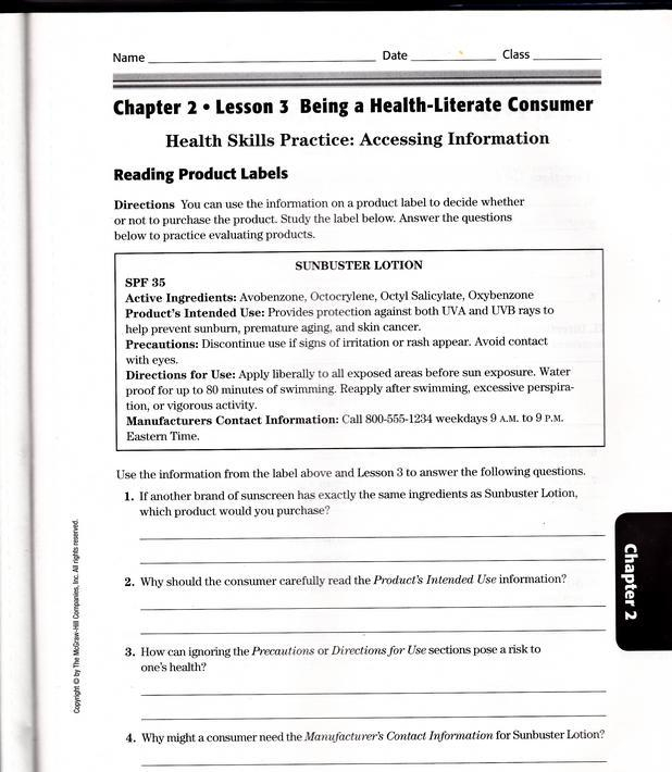 Chapter 2 Lesson 1 Building Health Skills Reteaching Activity Answers 