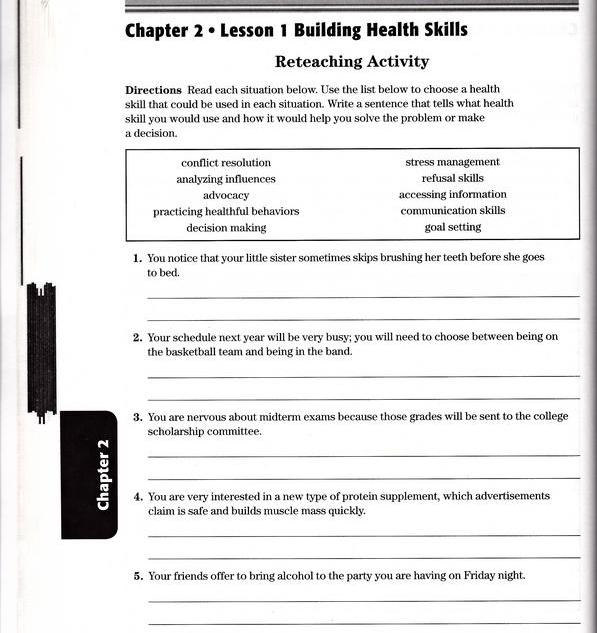 Chapter 2 Lesson 1 Building Health Skills Reteaching Activity Answers 