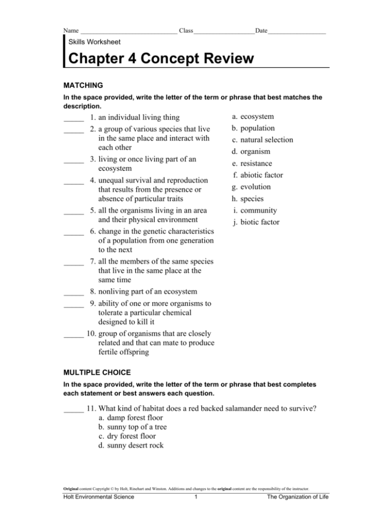 Chapter 4 Concept Review - Skillsworksheets.com