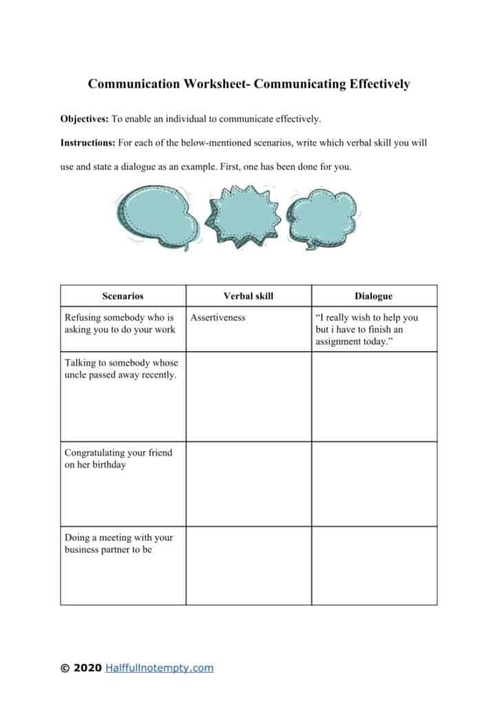 Communication Worksheets 5 OptimistMinds