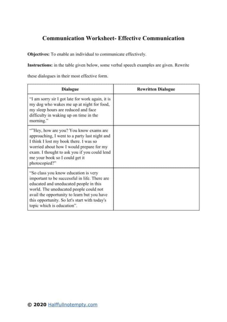 Communication Worksheets 5 OptimistMinds