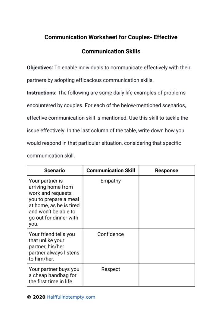 Communication Worksheets For Couples 7 Effective Communication