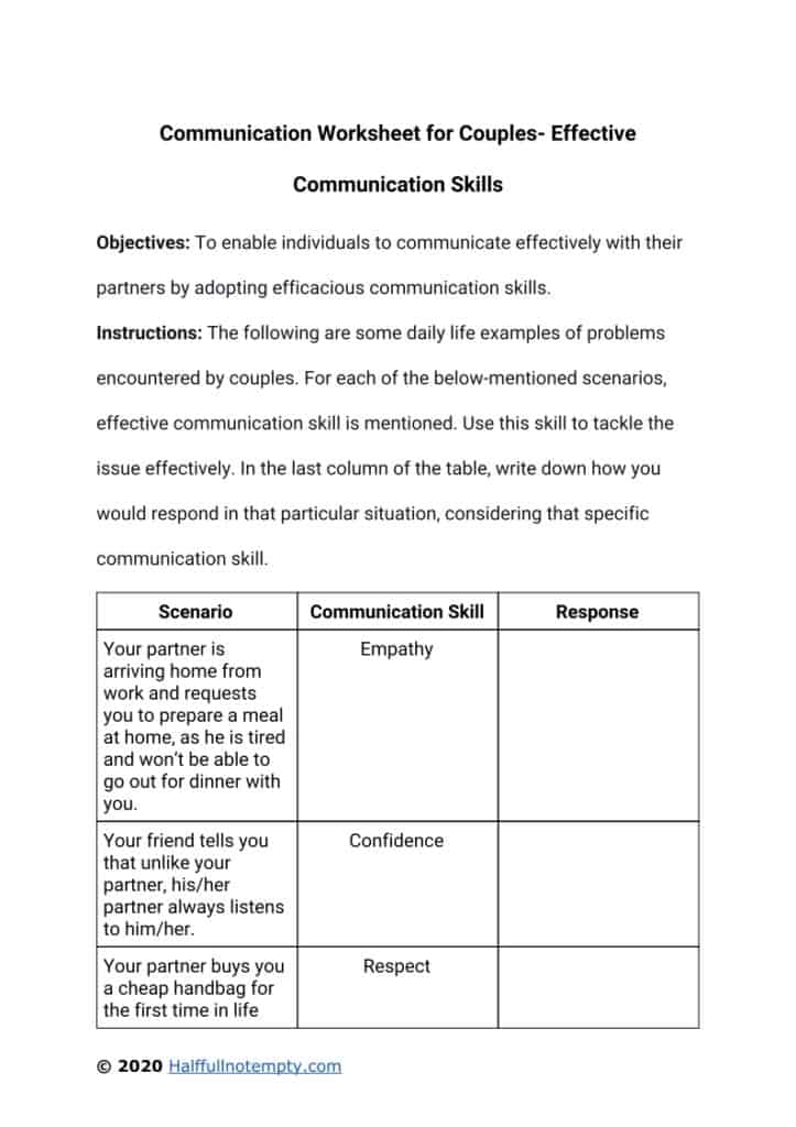 Communication Worksheets For Couples 7 OptimistMinds