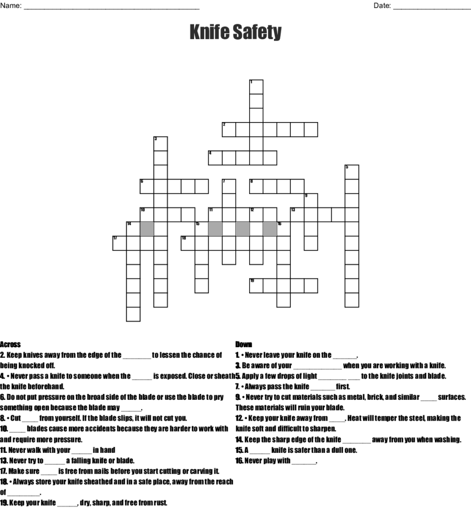 Culinary Arts Safety Rules Crossword Answers Crossword Compiler