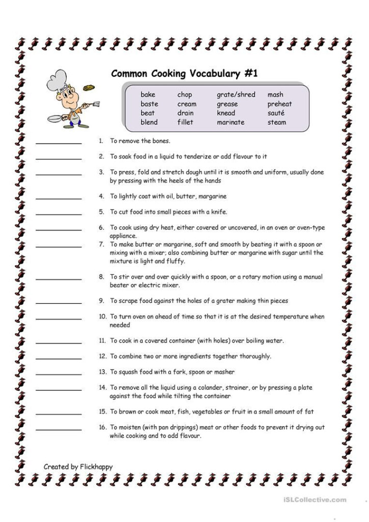 Culinary Knife Skills Worksheet Worksheet