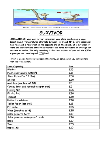 Desert Island Survival Can You Survive With 100 Teaching 