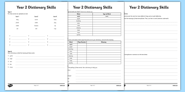 Dictionary Skills Definition Worksheet Template