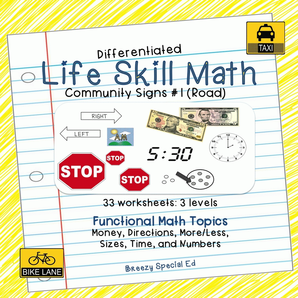 Differentiated Life Skill Math Pack Community Signs 1 For Special Ed 