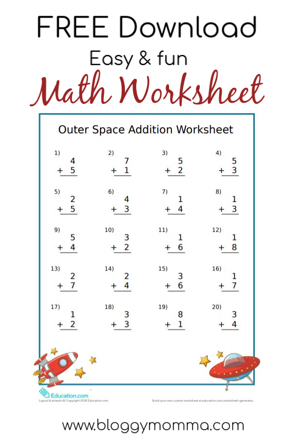 Easy And Fun Outer Space Themed Math Worksheet Bloggy Momma Fun 