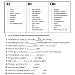 English Grammar Worksheet Prepositions Of Time At In On Http www