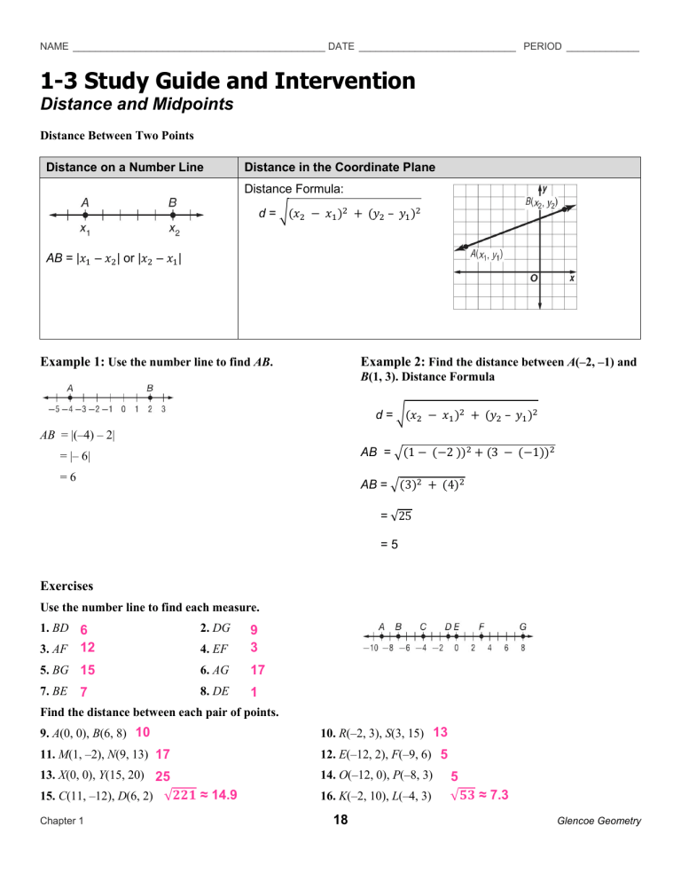 Geometry Worksheet 1 3 Distance And Midpoints Answers Islero Guide