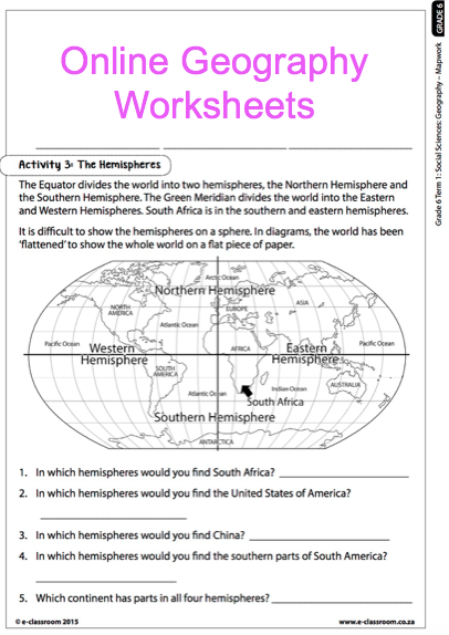 Grade 6 Online Geography Worksheets Map Work For More Worksheets 