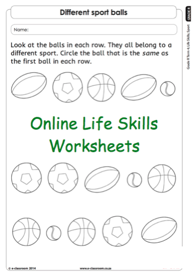 Grade R Online Life Skills Worksheet Sports Balls For More Worksheets 