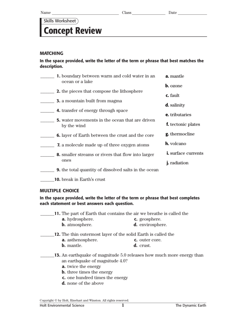 Holt Environmental Science Skills Worksheet Answer Key