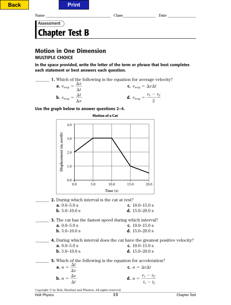 Holt Physics Motion In One Dimension Worksheet Answers Kidsworksheetfun