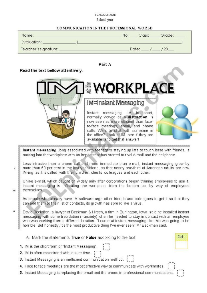 Instant Messaging Communication At The Workplace ESL Worksheet By 