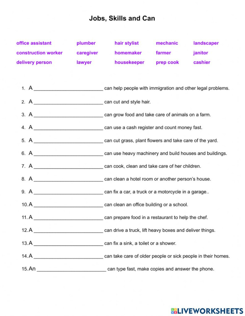 Job Skills And Can Worksheet