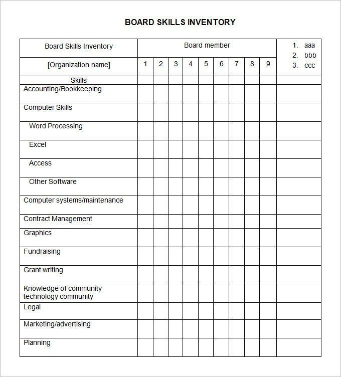 Job Skills Assessment Worksheet Skills Inventory Template 6 Free Word 