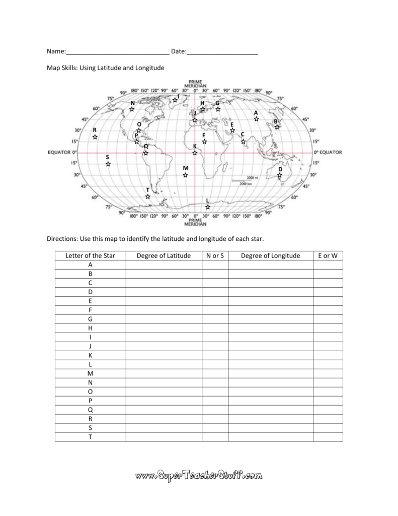 Latitude and Longitude Worksheet