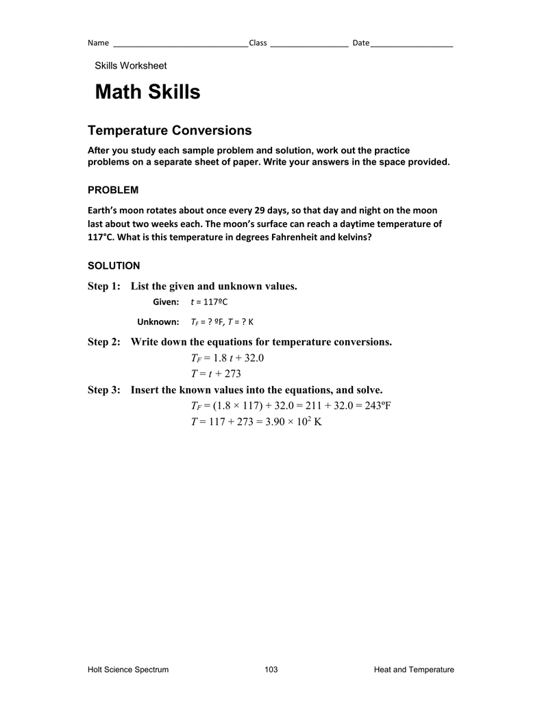 Math Skills Temperature