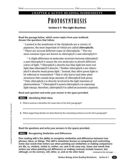 Modern Biology Active Reading Worksheets Answer Key Pdf Dorothy Jame 