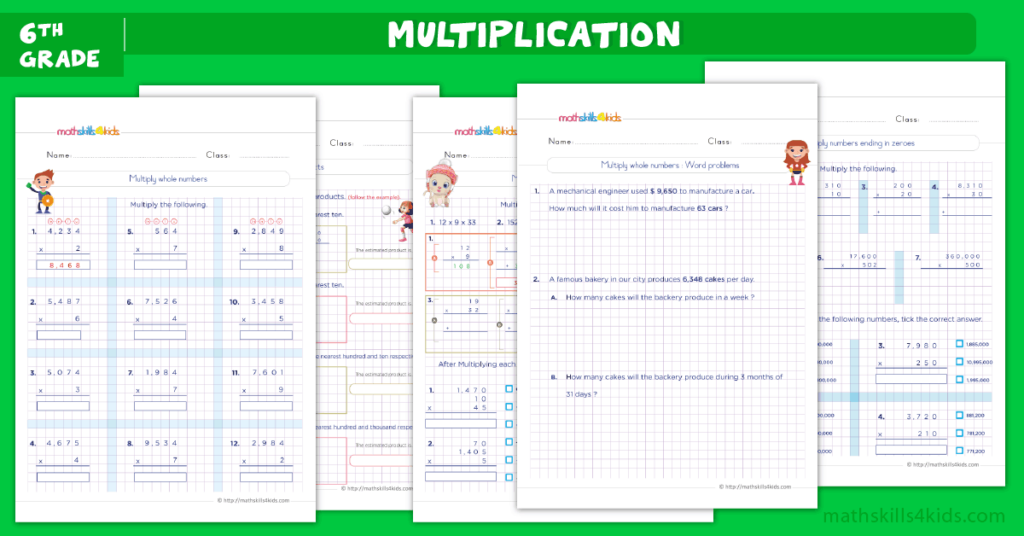 Multiplication Skills Builders With 6th Grade Math Multiplication 