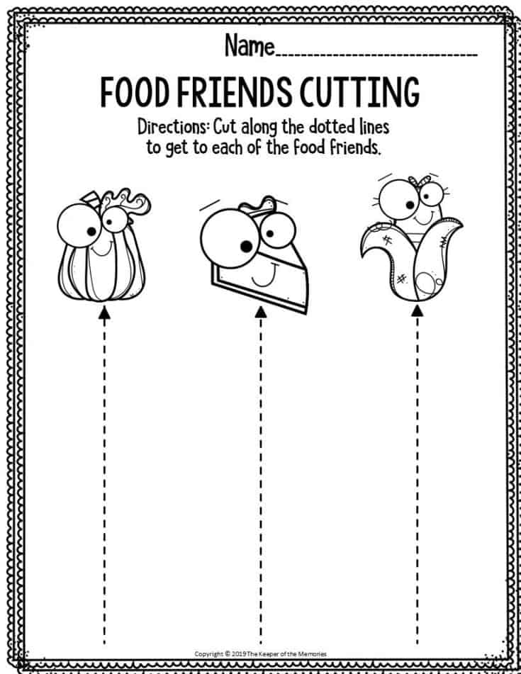 Printable Fine Motor Thanksgiving Preschool Worksheets Food Friends 