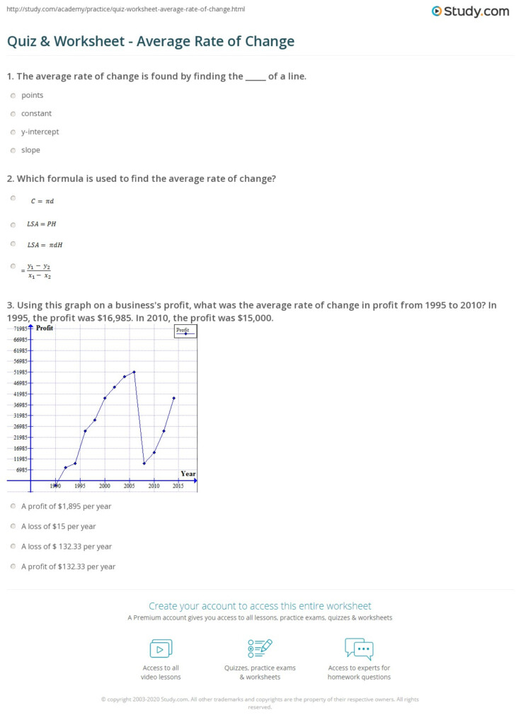 Quiz Worksheet Average Rate Of Change Study