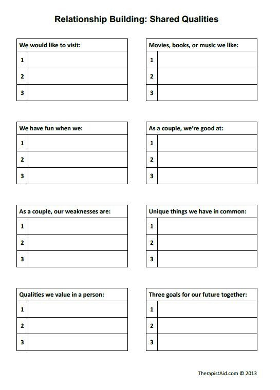 Relationship Building Shared Qualities Worksheet Relationship