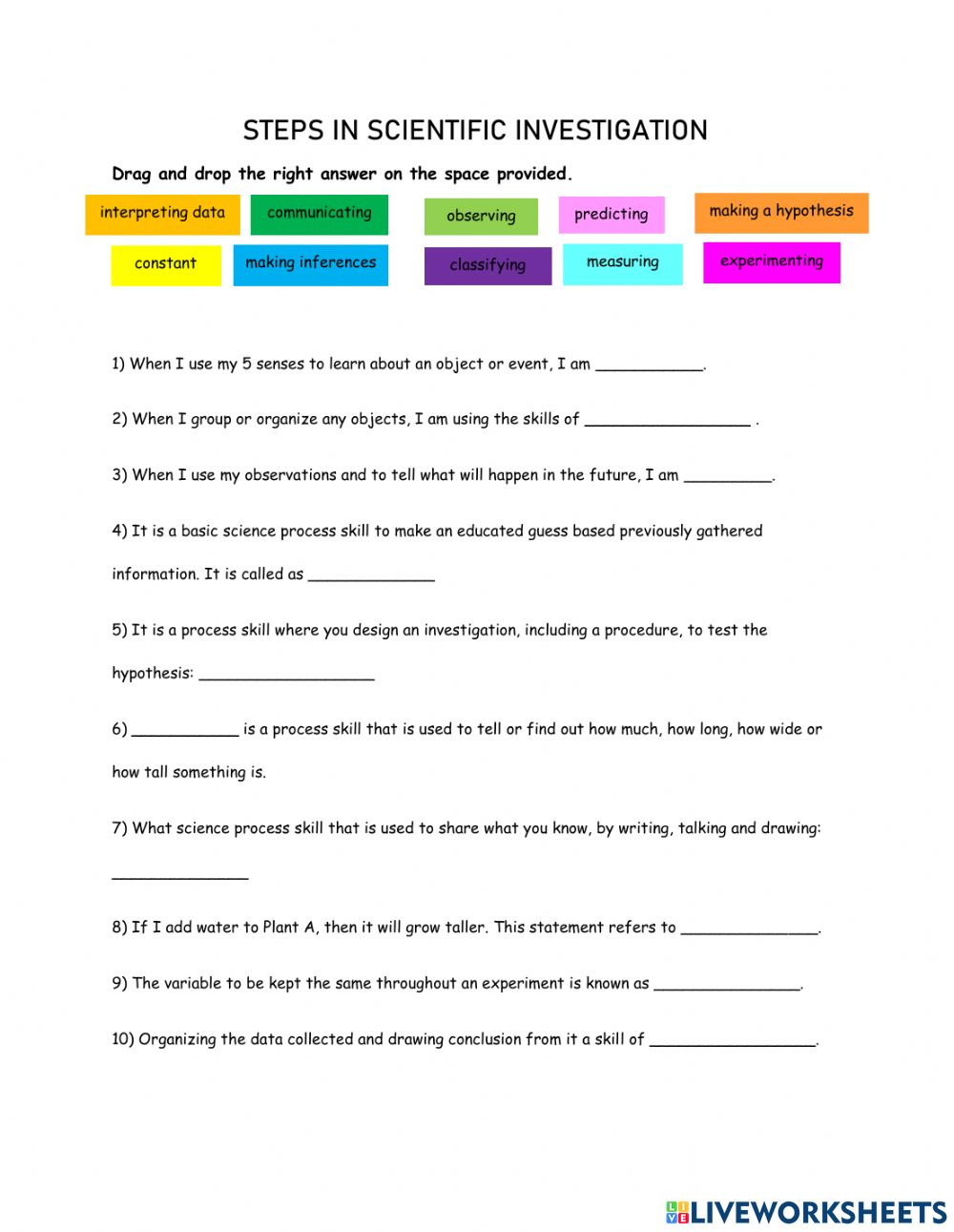 Scientific Process Skills Worksheet