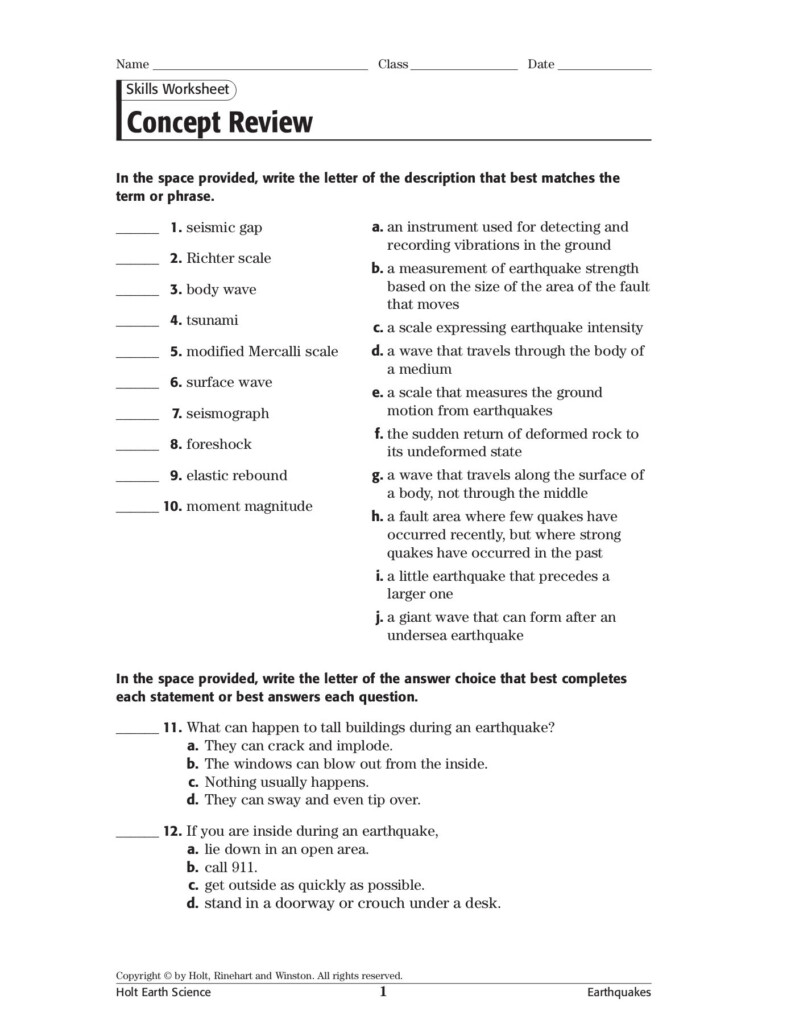 Skills Worksheet Concept Review