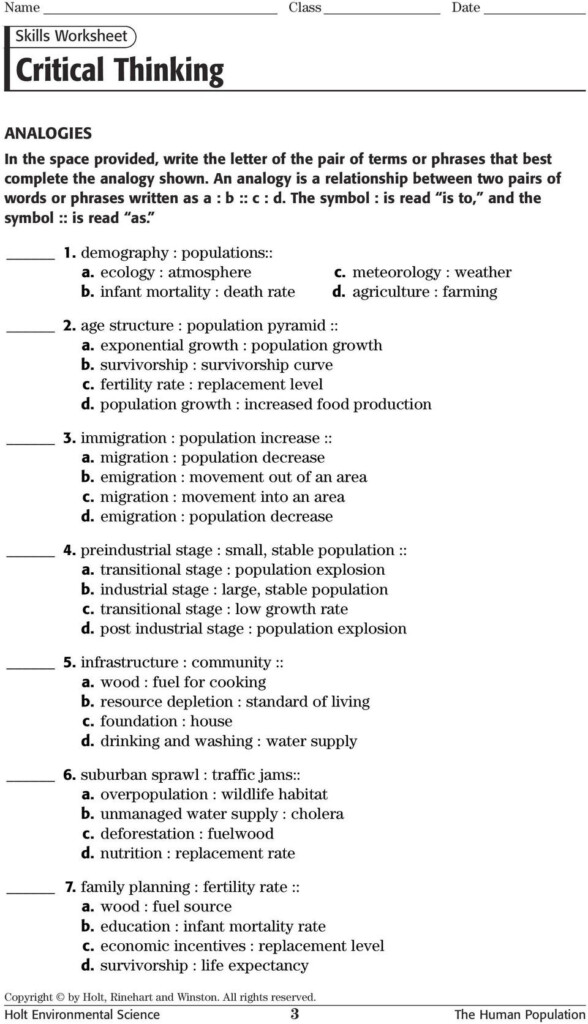 Skills Worksheet Critical Thinking Analogies Answer Key Db excel