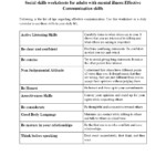 Social Skills Worksheets For Adults With Mental Illness Effective