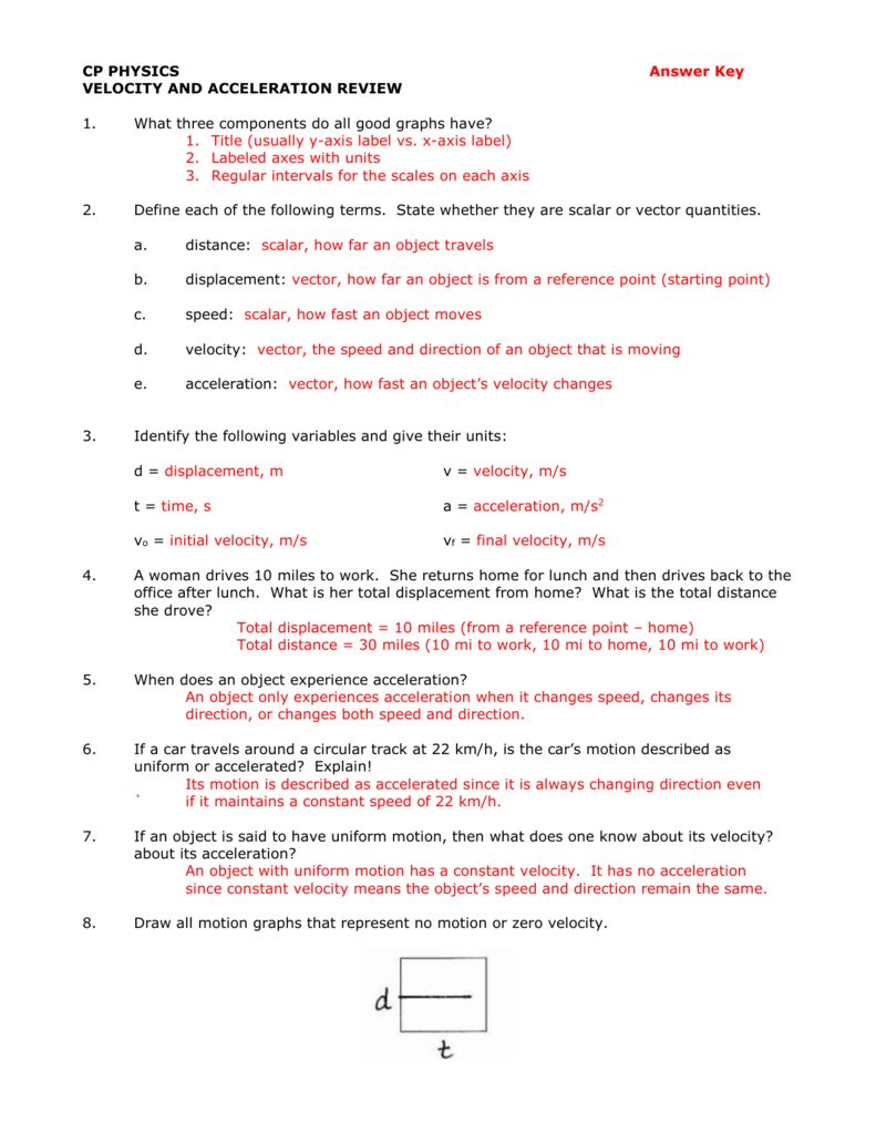 Velocity And Acceleration Calculation Worksheet Answer Key