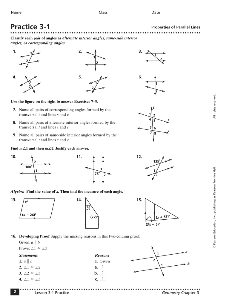 Worksheet Section 3 2 Angles And Parallel Lines Answers Best Worksheet