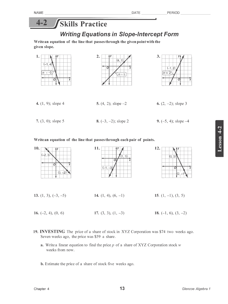 Writing Equations In Slope Intercept Form Common Core Algebra I 