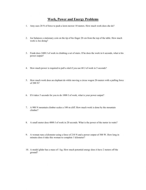 11 Work And Power Worksheet Physics Work Chartsheet In 2021