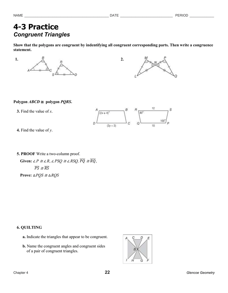 4 3 Skills Practice Congruent Triangles Worksheet Answers 