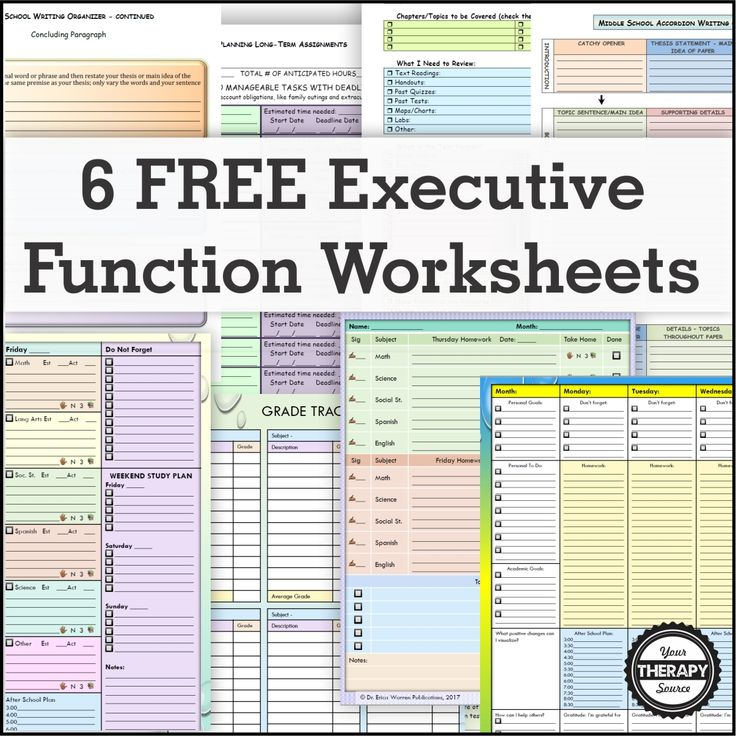 6 FREE Executive Functioning Activity Worksheets Your Therapy Source 
