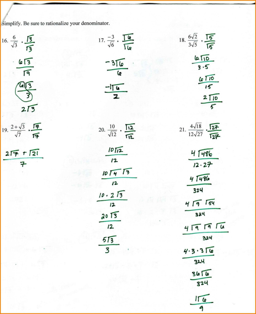 Algebra 2 Worksheets With Answer Key